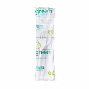 SET BIODEGRADABLE ECOGREEN CUCHARA SOPA + TENEDOR + CUCHILLO + SERVILLETA PWFS-14