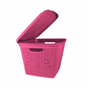 CAJA ORGANIZADORA PLASTICA FLORAL CUADRADA CON TAPA PREMIUM (25X30X21) 0063
