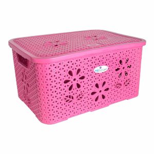 CAJA ORGANIZADORA PLASTICA FLORAL NO 5 RECTANGULAR CON TAPA PREMIUM (18X28X38) 0024