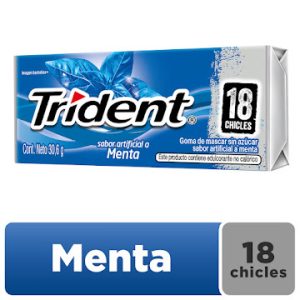 CHICLE TRIDENT 5S 18X8.5 GRS SIN AZUCAR MENTA
