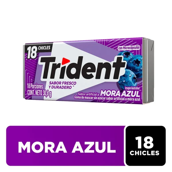 CHICLE TRIDENT 5S 18X8.5 GRS SIN AZUCAR MORA AZUL