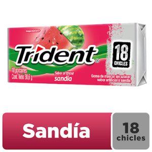 CHICLE TRIDENT 5S 18X8.5 GRS SIN AZUCAR SANDIA TWIST