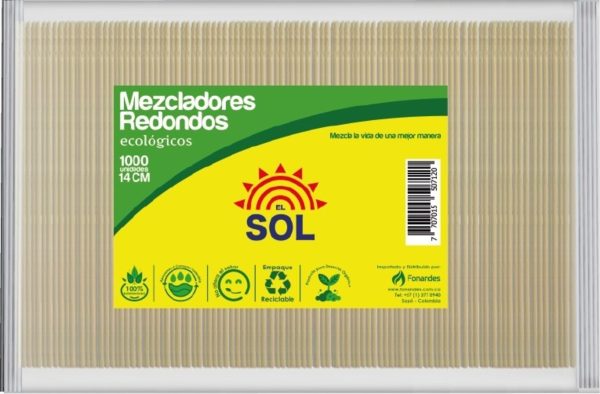 MEZCLADORES DE MADERA REDONDOS SOL 1000 X 14 CMS A GRANEL