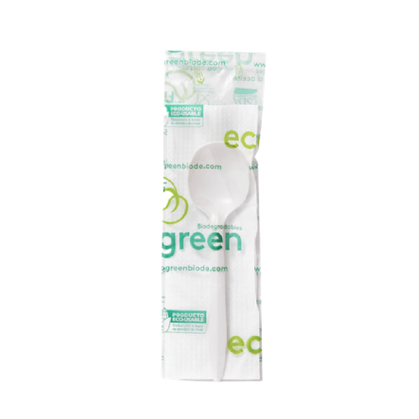 SET BIODEGRADABLE ECOGREEN CUCHARA SOPA + SERVILLETA PWFS-03