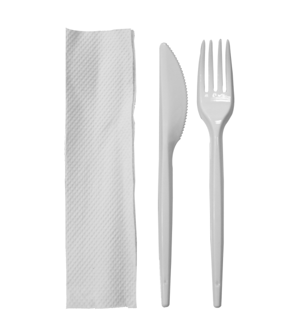 SET TENEDOR + CUCHILLO + SERVILLETA BISTROT BLANCO DSAFH01