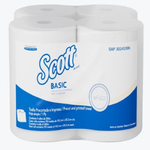 TOALLA DE MANOS SCOTT 4X200MTS 30245396 BLANCA BASIC PRECORTADA