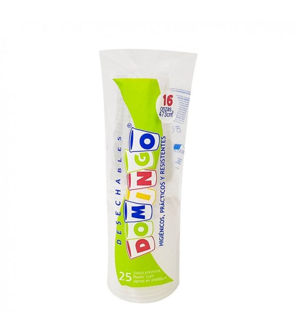 VASO PLASTICO DOMINGO 16 OZ X25 UDS TRANSPARENTE