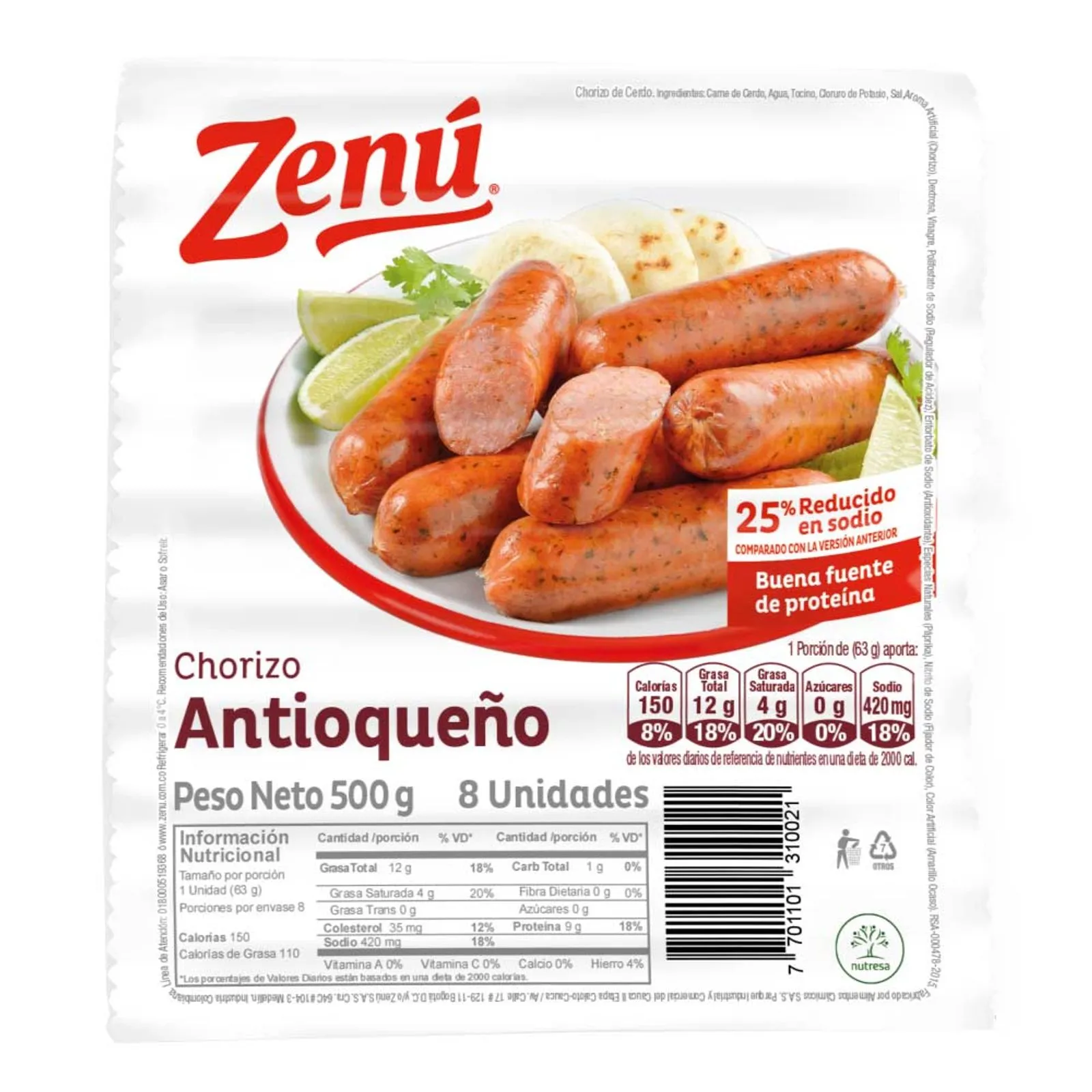 CHORIZO ANTIOQUEÑO ZENU X500G (ENC)