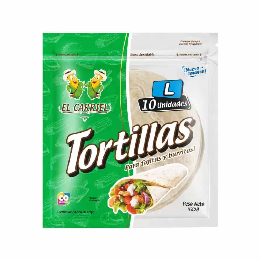 TORTILLAS EL CARRIEL X 10 UNDS 425 GRS CLASICAS TALLA L (ENC)