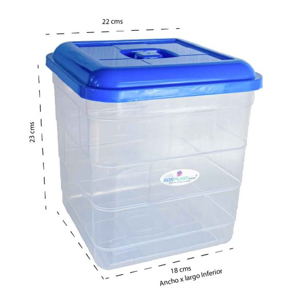 RECIPIENTE PLASTICO SEMICUADRADO 8 LITROS CON TAPA PREMIUM (18X23X22) 0039