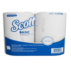 TOALLA DE MANOS SCOTT 2X200MTS 30247520 BLANCA BASIC PRECORTADA